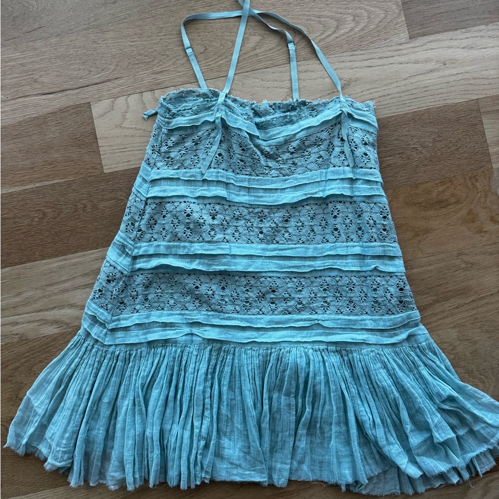 Free People Light Blue Lace & Gauze Mini Dress